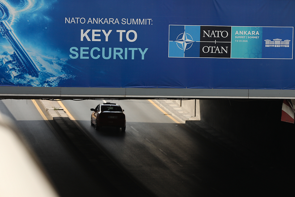 A poster announcing the NATO Summit is seen in Ankara, Turkiye, July 5, 2026. /CFP