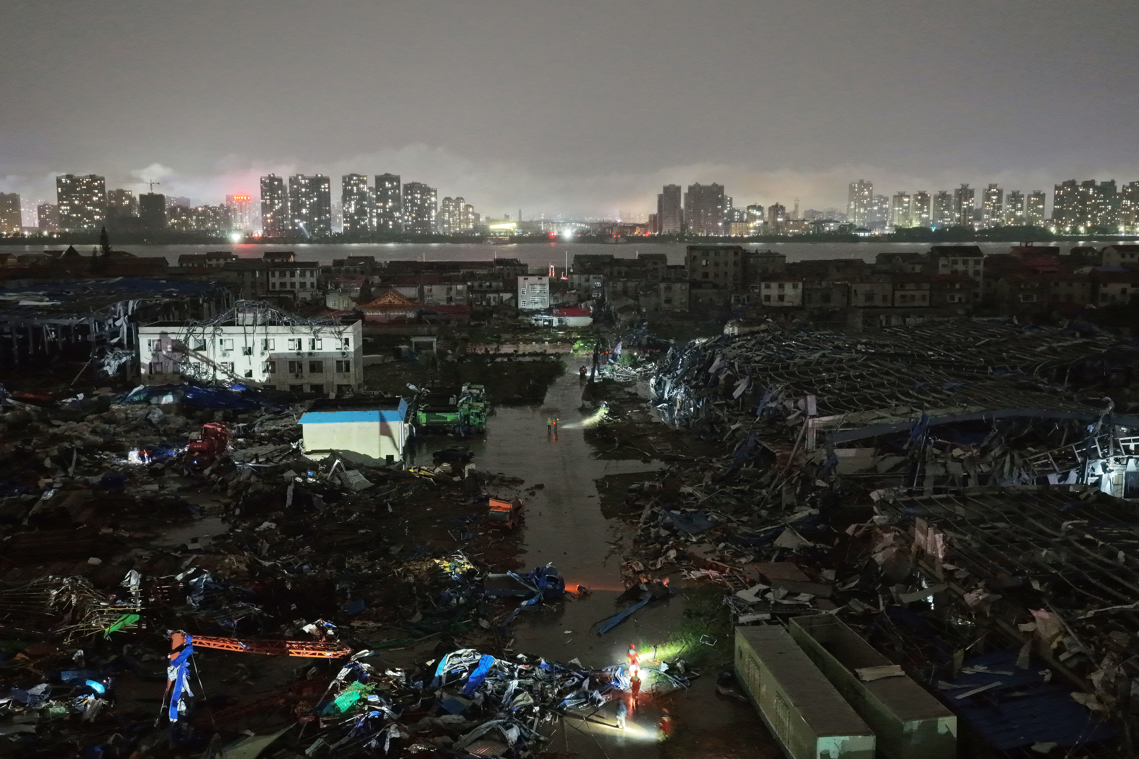 Buildings were damaged, trees were uprooted, power outages were reported and traffic was disrupted after a tornado struck Huangzhou District in Huanggang, Hubei Province, central China, on July 6, 2026. /VCG