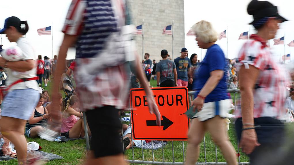Visitors leave the 