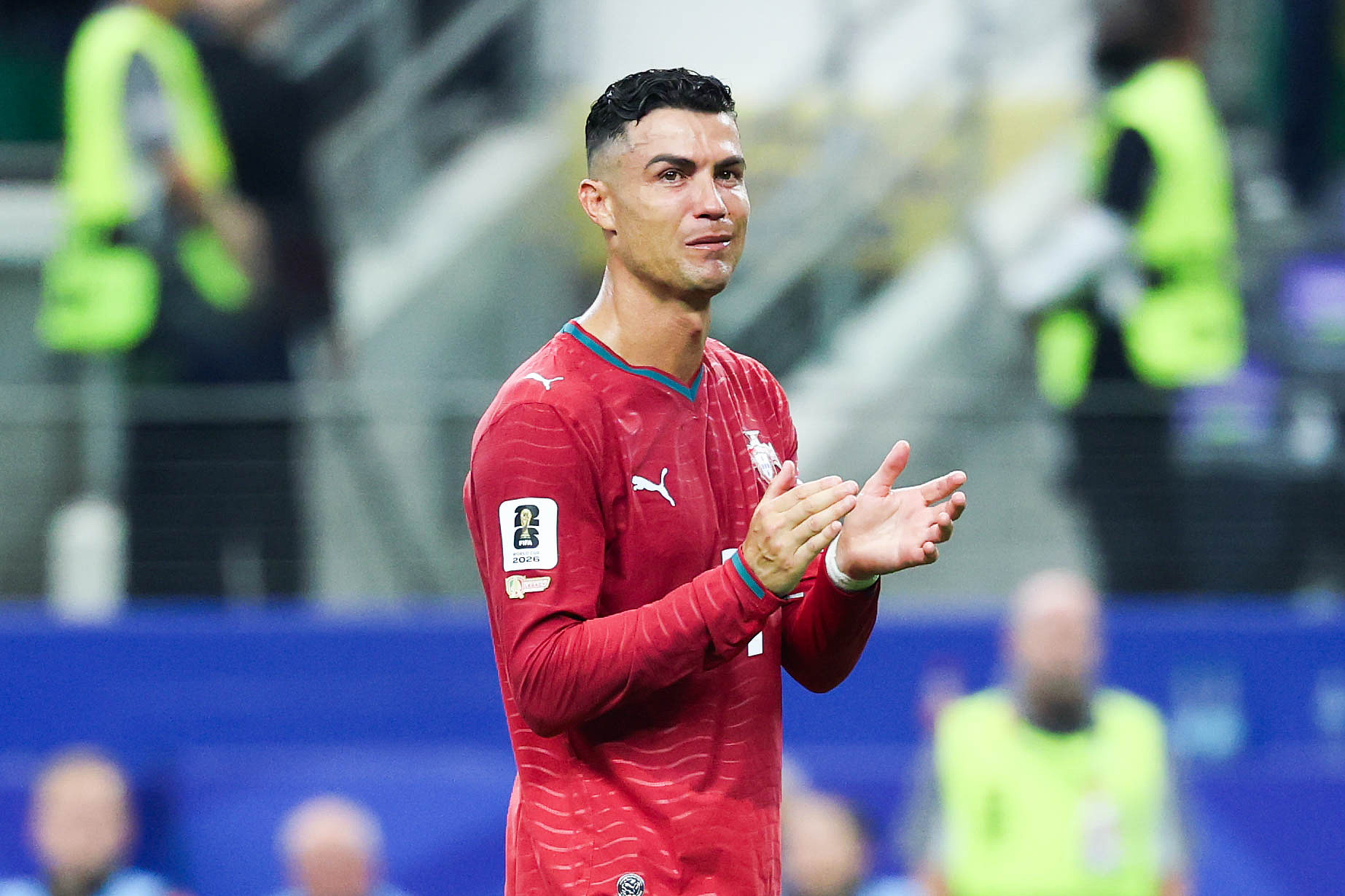 Cristiano Ronaldo cries after Portugal's 1-0 defeat to Spain in the Round of 16 match at the World Cup, at Dallas Stadium, Texas, United States, July 6, 2026. /VCG