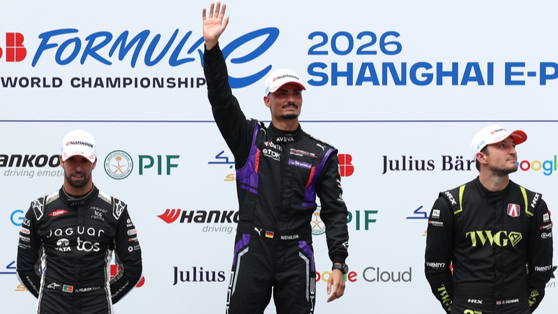 Pascal Wehrlein (centre) took the victory for Porsche in Saturday's race. /FIA Formula E