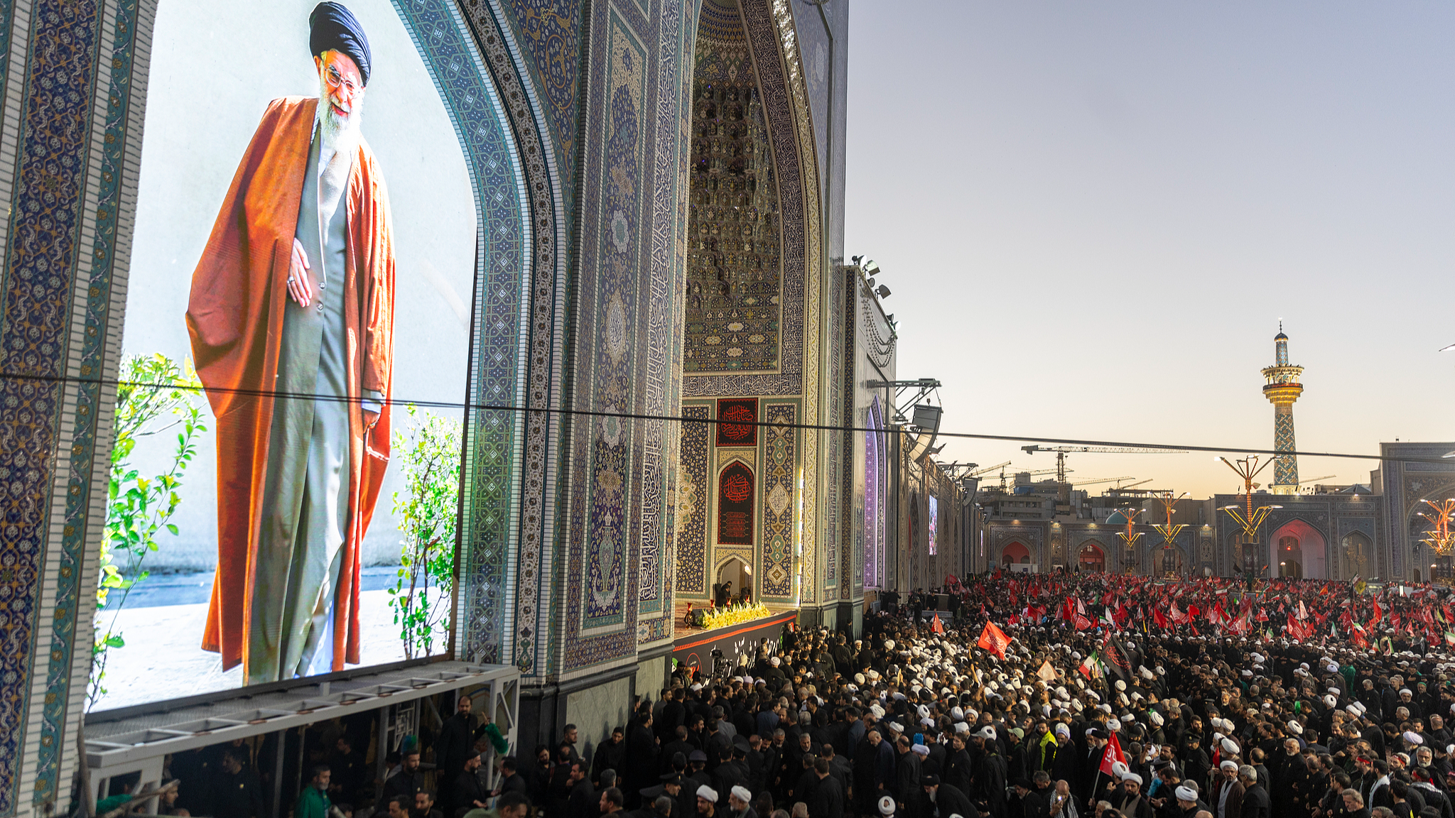 Huge crowds gather for the burial of Iran's late Supreme Leader Ali Khamenei at the Imam Reza Shrine in Mashhad, Iran, July 9, 2026. /VCG