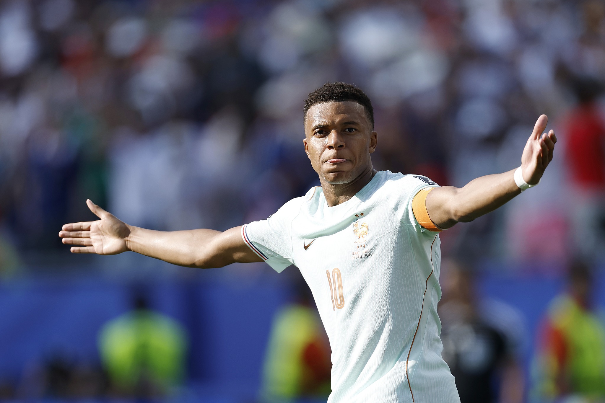 Kylian Mbappe of France celebrates during the 2026 FIFA World Cup quarter-final match between France and Morocco at Boston Stadium in Foxborough, Massachusetts, United States, July 9, 2026. /VCG