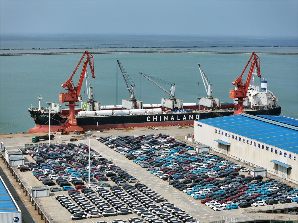 Chinese new energy vehicles await shipment for export at Lianyungang Port in Jiangsu Province, July 9, 2026. /CFP