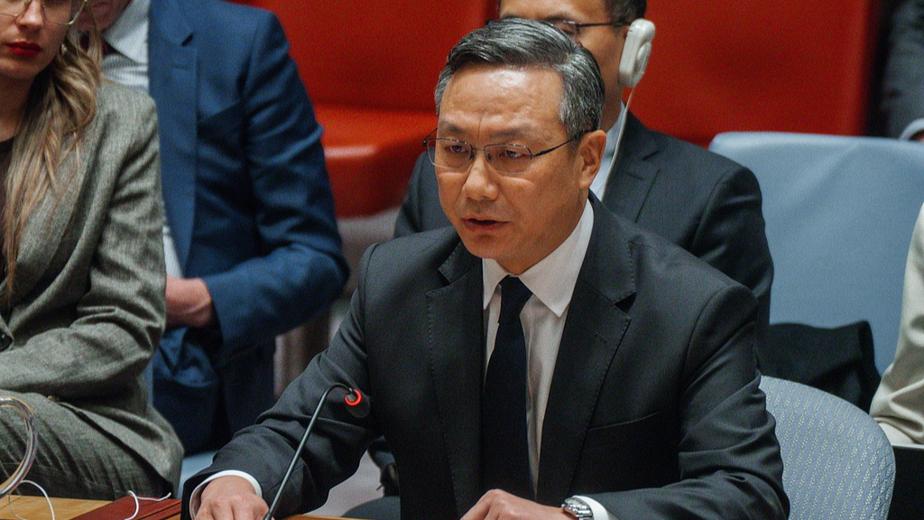 A file photo of Sun Lei, China's deputy permanent representative to the United Nations, speaking at a United Nations Security Council meeting, New York, US, December 23, 2025. /VCG
