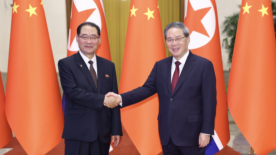 Chinese Premier Li Qiang (R) meets with Pak Thae Song, premier of the Cabinet of the Democratic People's Republic of Korea, at the Great Hall of the People in Beijing, China, July 11, 2026. /Xinhua