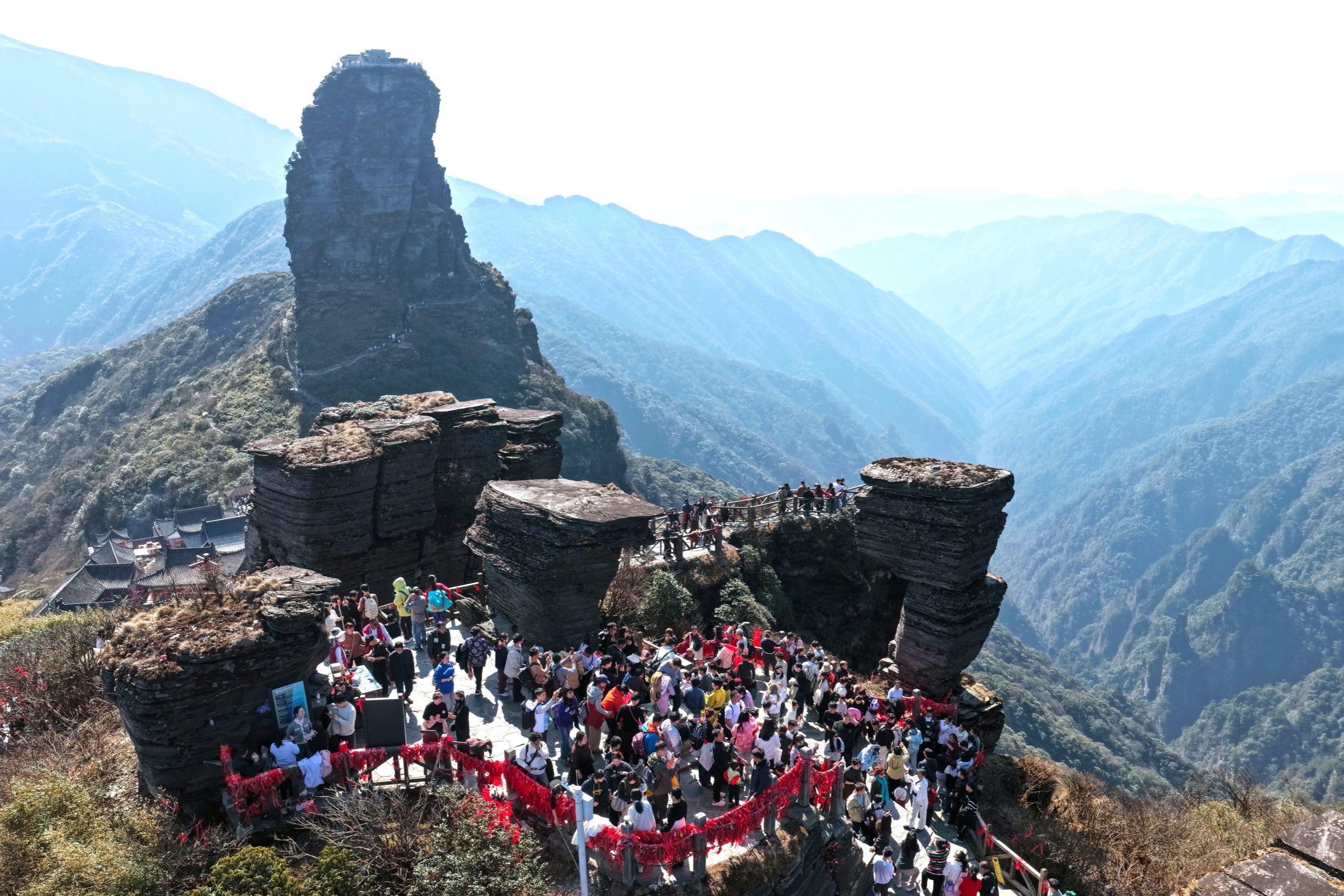 Tourists visit Mount Fanjing in Tongren, southwest China's Guizhou Province on July 6, 2026. /Tongren Media Convergence Center