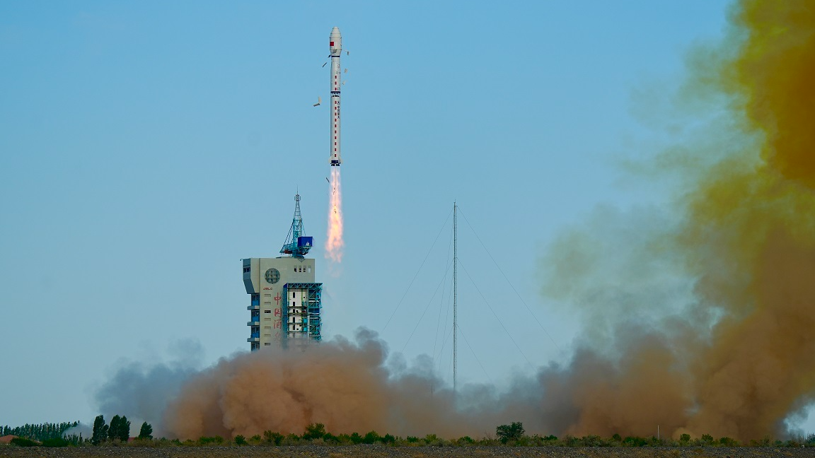 A Long March-4B rocket, carrying the Haiyang-2E satellite, lifts off from the Jiuquan Satellite Launch Center, July 2, 2026. /CMG