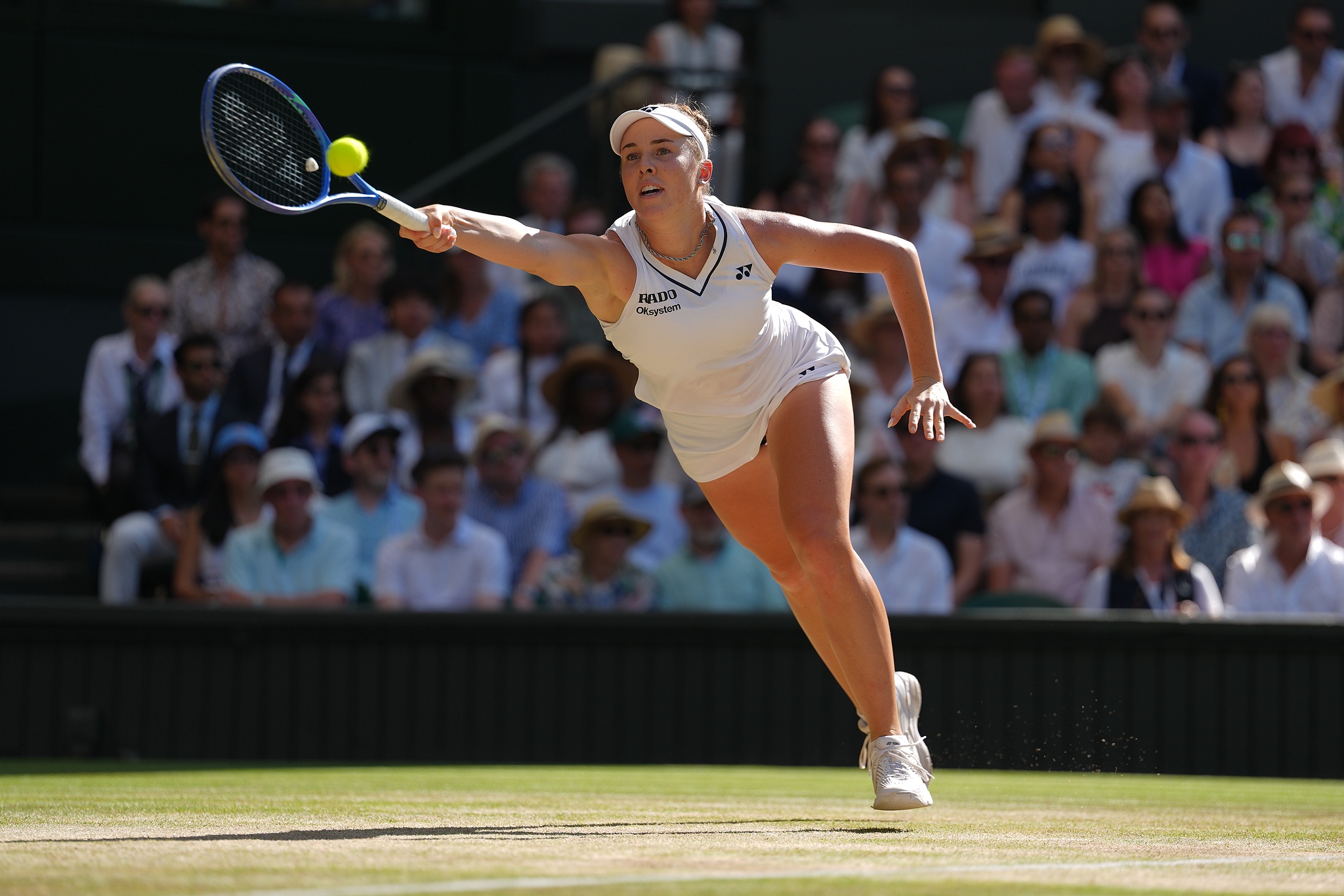 Czechia's Linda Noskova hits a shot in the women's singles final against her compatriot Karolina Muchova at the Wimbledon Championships at the All England Lawn Tennis and Croquet Club in London, England, July 11, 2026. /VCG