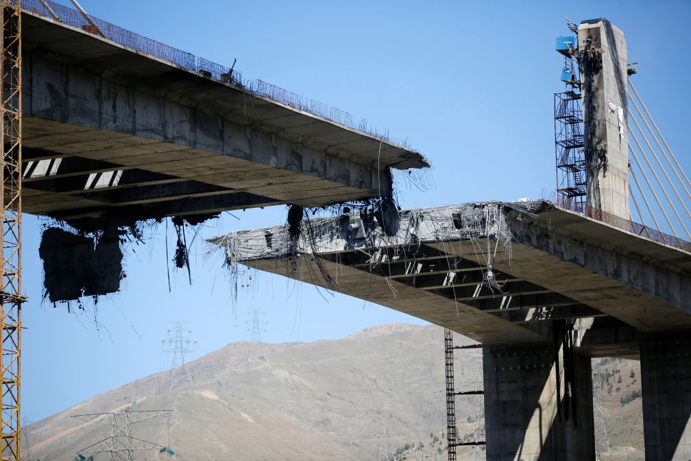 The damaged B1 bridge after US-Israeli attacks in Karaj, Iran, April 3, 2026. /Xinhua 
