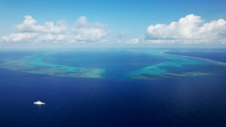 The China Coast Guard (CCG) vessel Chuanshan patrolling in the territorial waters of China's Huangyan Dao in the South China Sea, May 12, 2026. /Xinhua