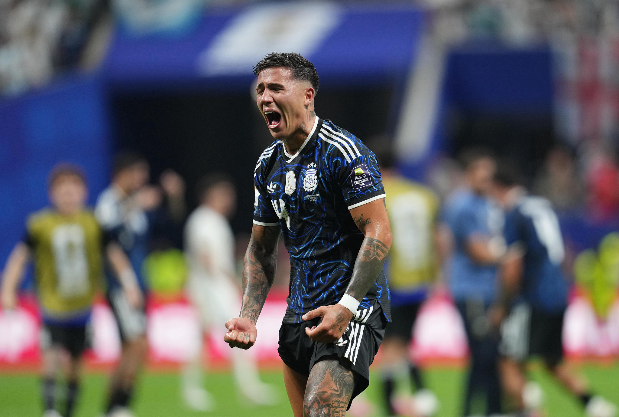 Argentina midfielder Enzo Fernandez celebrates after scoring a goal against England in a 2026 FIFA World Cup semifinal match in Atlanta, Georgia, USA, July 15, 2026. /VCG