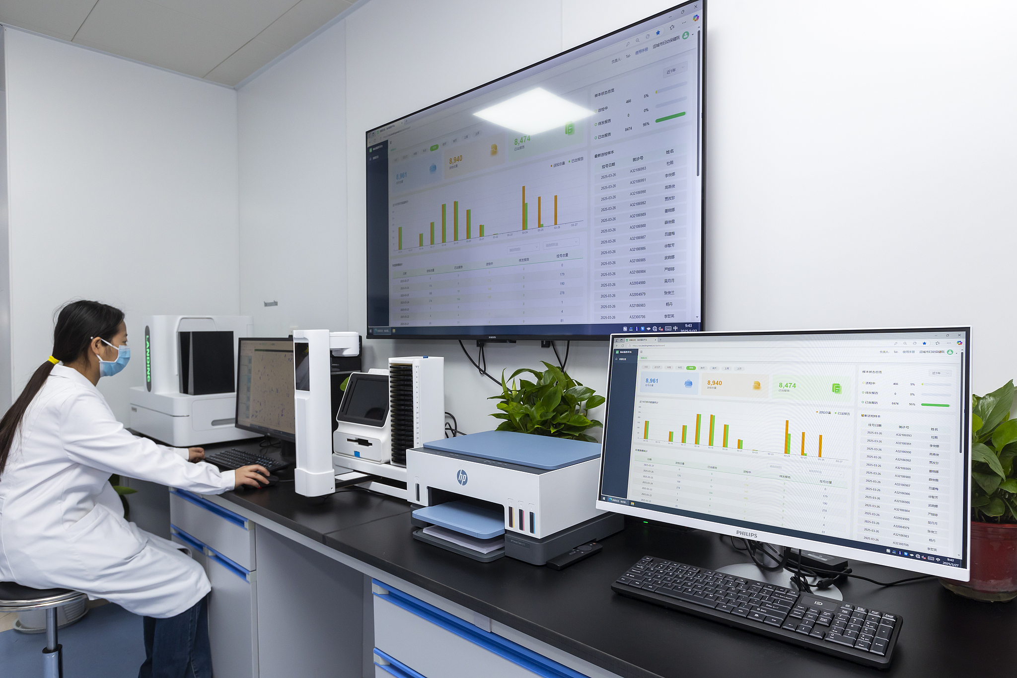Staff review AI cervical cancer screening data at a hospital in Yuncheng, Shanxi Province, north China, March 27, 2025. /VCG