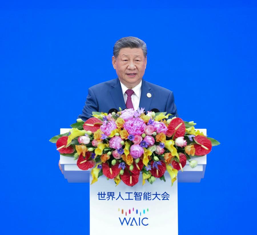 Chinese President Xi Jinping delivers a keynote speech during the opening ceremony of the 2026 World AI Conference and High-Level Meeting on Global AI Governance in Shanghai, east China, July 17, 2026. /Xinhua