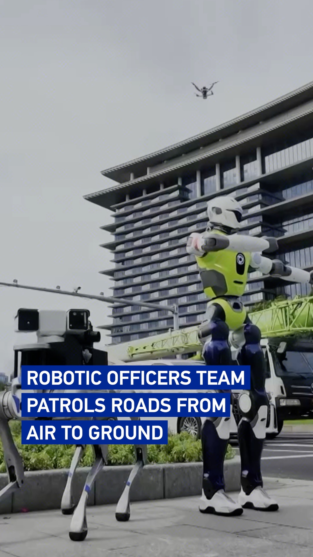 Robotic officers team patrols roads from air to ground