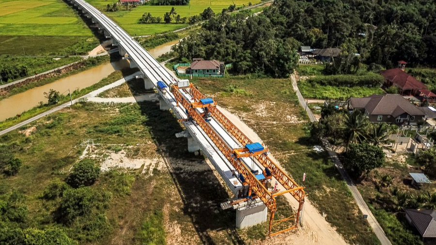 This aerial photo taken on April 26, 2023 shows a construction site of the East Coast Rail Link (ECRL), a major infrastructure project under the Belt and Road Initiative (BRI) in Kelantan, Malaysia. /Xinhua