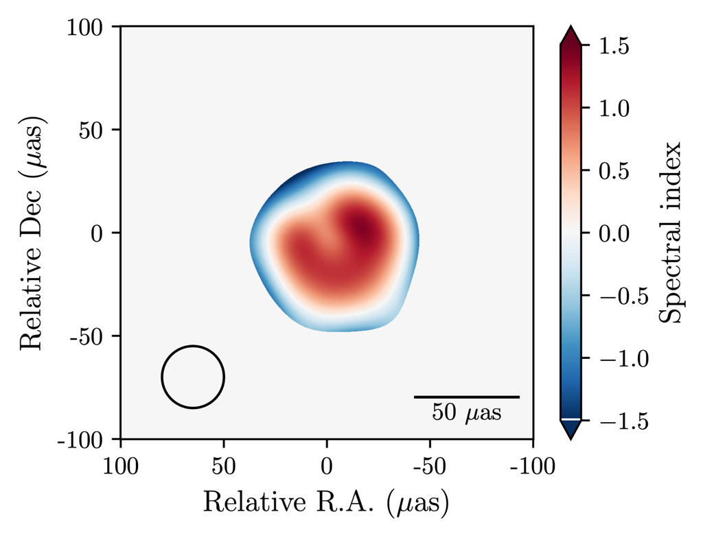 A spatially resolved spectral-index map of the M87 black hole on event-horizon scales. /CAS