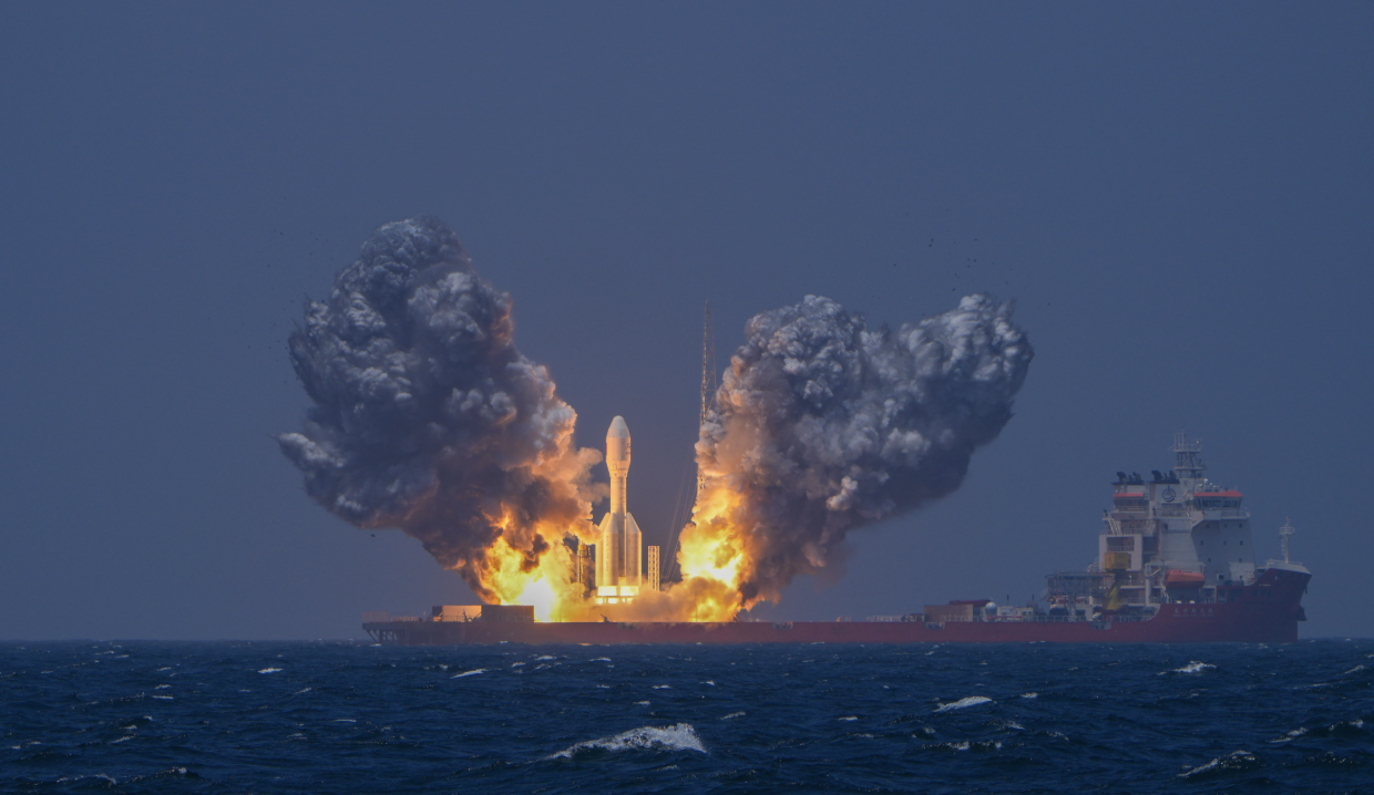 The Gravity-1 Y4 carrier rocket carrying nine satellites blasts off from the waters east of Shanghai, China, July 22, 2026.  /CMG