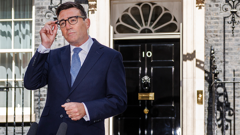 Andy Burnham delivers his inaugural speech as UK's new Prime Minister on July 20, 2026 in London, England. /VCG