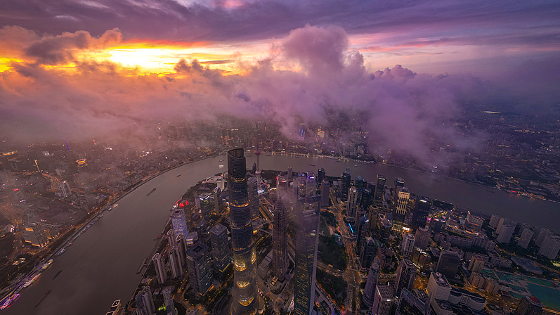 Lujiazui, the financial hub of Shanghai, China, viewed from a drone perspective. /VCG