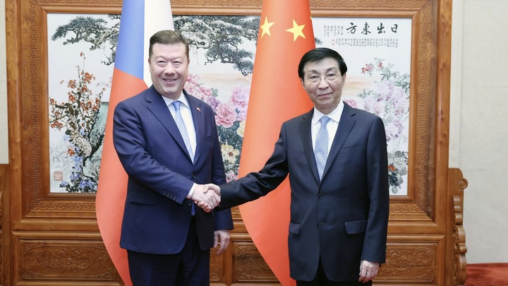 Wang Huning (R), chairman of the National Committee of the Chinese People's Political Consultative Conference (CPPCC), meets with Tomio Okamura, speaker of the Chamber of Deputies of the Czech Republic, in Beijing, China, July 23, 2026. /Xinhua