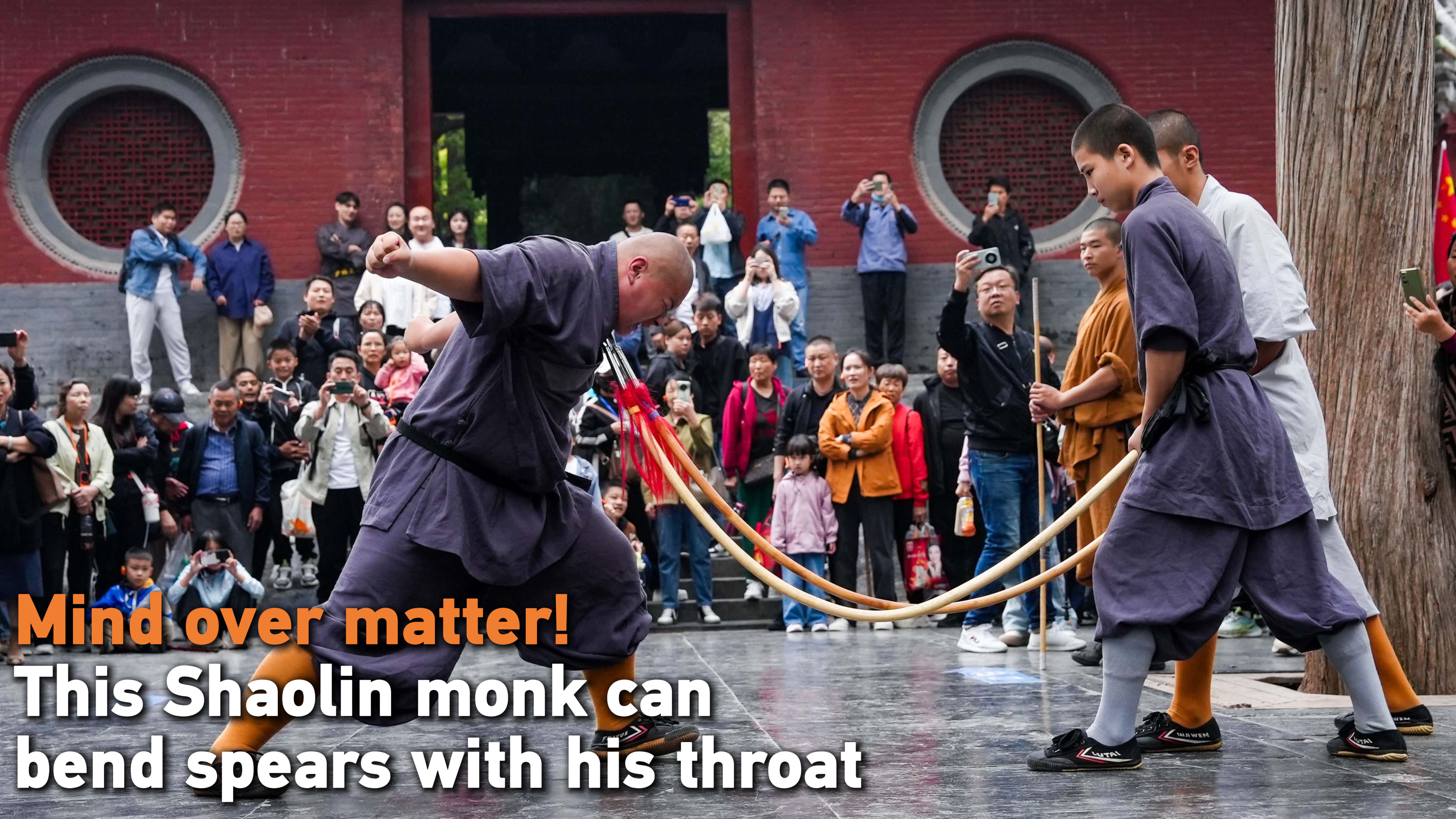 Mind over matter! This Shaolin monk can bend spears with his throat