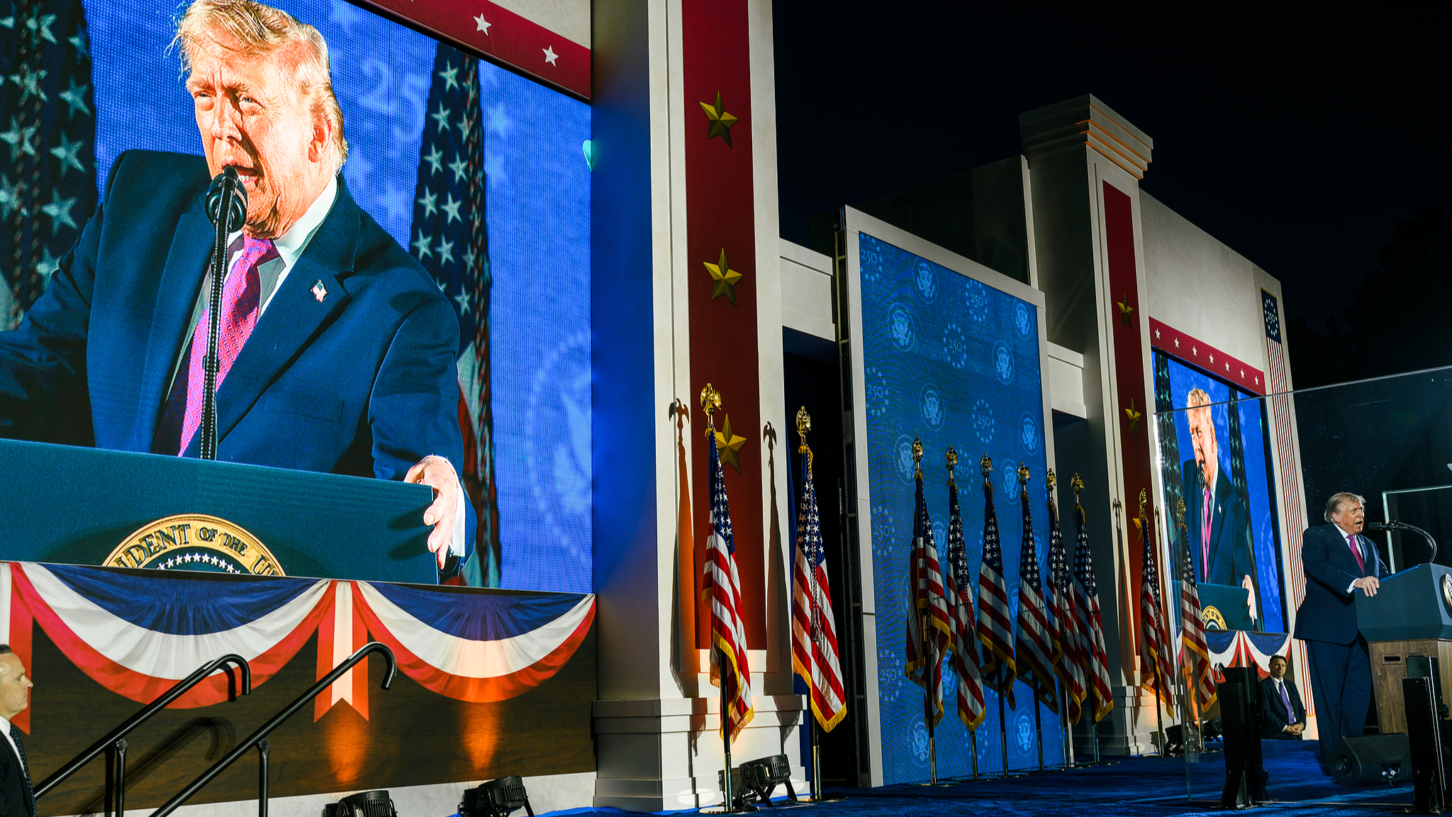 President Donald Trump delivers remarks at the Fourth of July celebration at Mount Rushmore National Memorial, in Keystone, South Dakota, July 3, 2026. /CFP