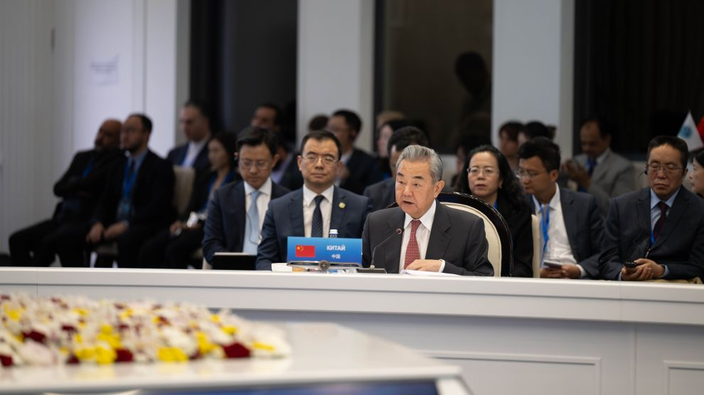 Chinese Foreign Minister Wang Yi, also a member of the Political Bureau of the Communist Party of China Central Committee, attends the Meeting of the Council of the Ministers of Foreign Affairs of the Shanghai Cooperation Organization Member States in Kyrgyzstan, July 24, 2026. /Xinhua