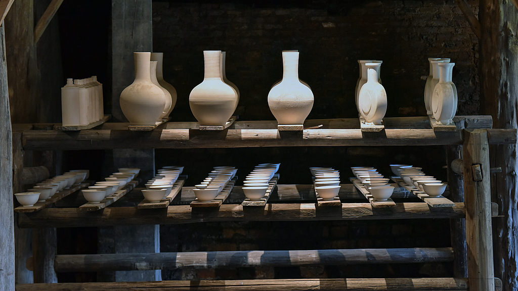 Porcelain blanks at the historic Xu Family Kiln, part of the Jingdezhen Handicraft Porcelain Industry Sites, in Jingdezhen, east China's Jiangxi Province, July 6, 2026. /VCG