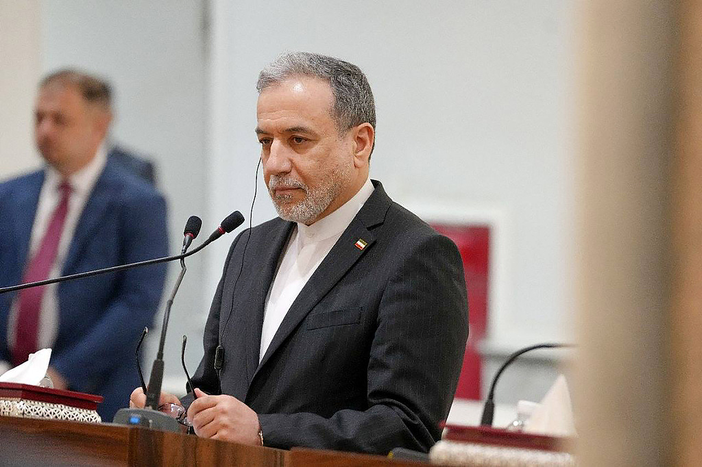Iranian Foreign Minister Seyed Abbas Araghchi at a press conference following a meeting with Iraqi Foreign Minister Fuad Hussein in Baghdad, Iraq, June 28, 2026. /VCG