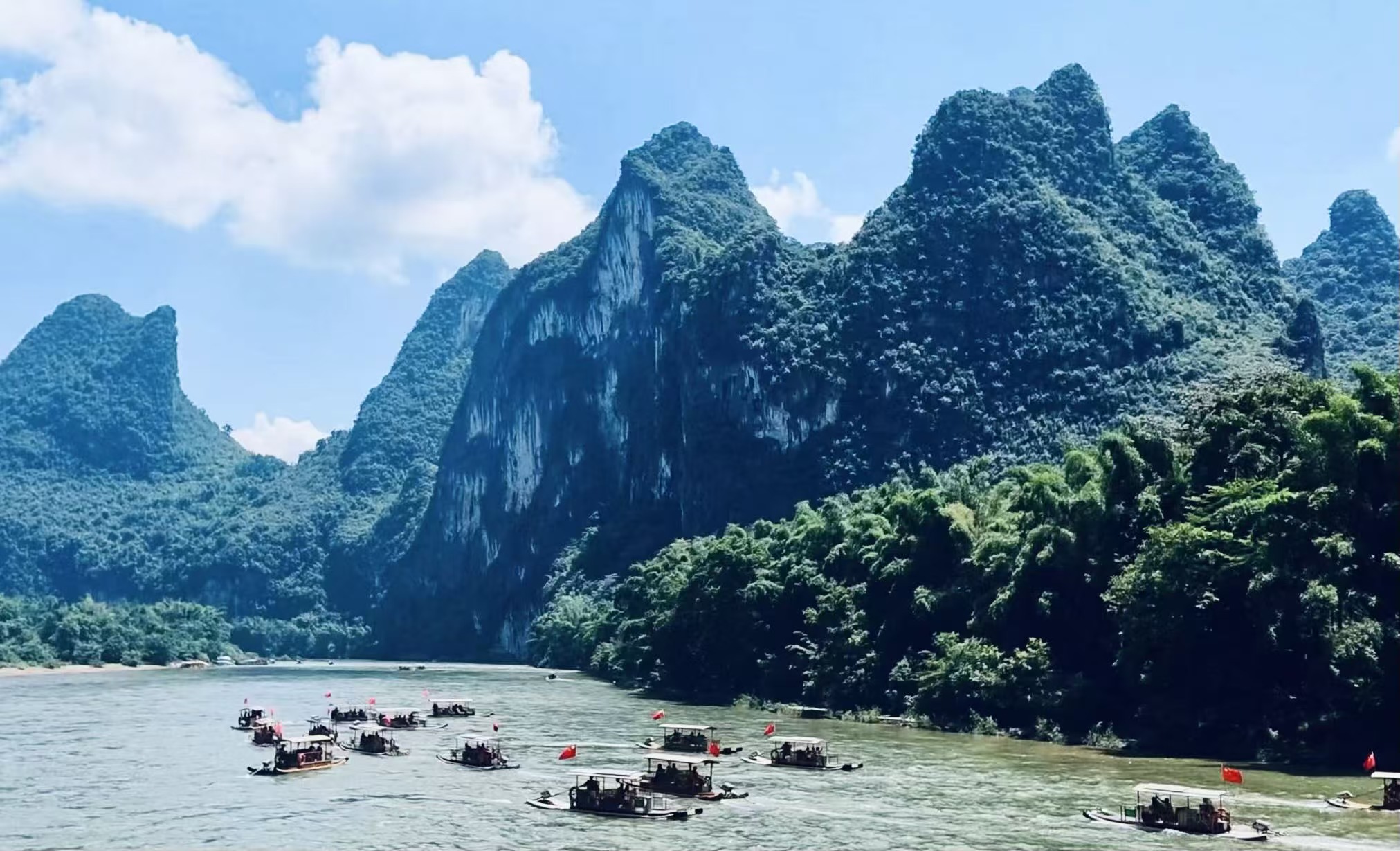 A majestic view of the karst peaks rising along the Li River in Guilin, Guangxi Zhuang Autonomous Region, China, on July 25, 2026. /CGTN