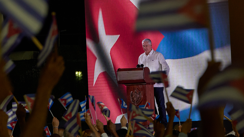 Cuban President Miguel Diaz-Canel speaks to attendees during an event marking the 73rd anniversary of the National Rebellion Day in Pinar del Rio, Cuba, July 26, 2026. /VCG