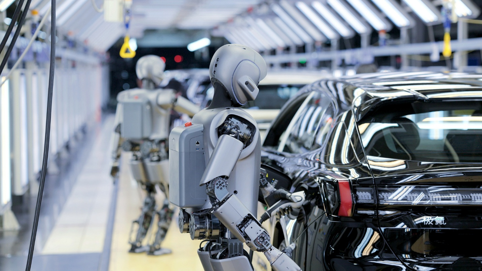Industrial humanoid robots undergo practical training at a smart manufacturing factory in Ningbo, Zhejiang Province, east China, March 1, 2025. /CFP