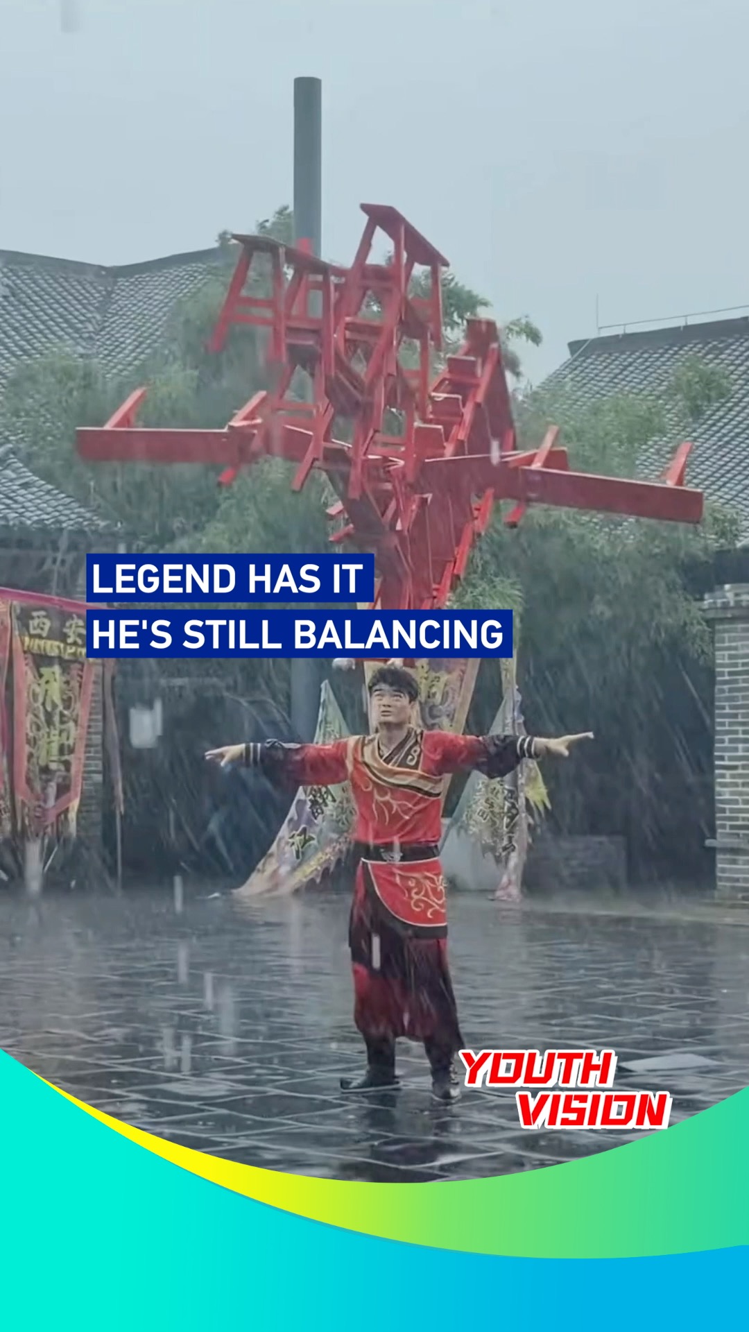 Legend has it he's still balancing 