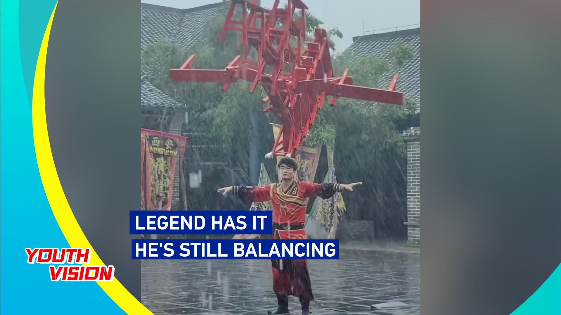 Legend has it he's still balancing 