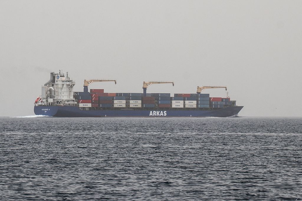 A commercial vessel passes through an international shipping lane off Yemen's Hanish Island in the Red Sea, July 27, 2026. /VCG