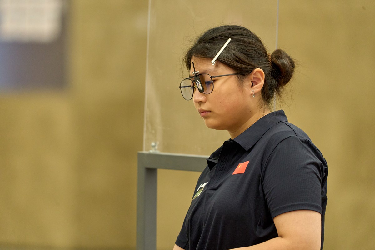 China's Zhang Yueyue prepares to take a shot in the women's 25-meter pistol final at the ISSF World Cup in Hangzhou, east China's Zhejiang Province, July 27, 2026. /ISSF