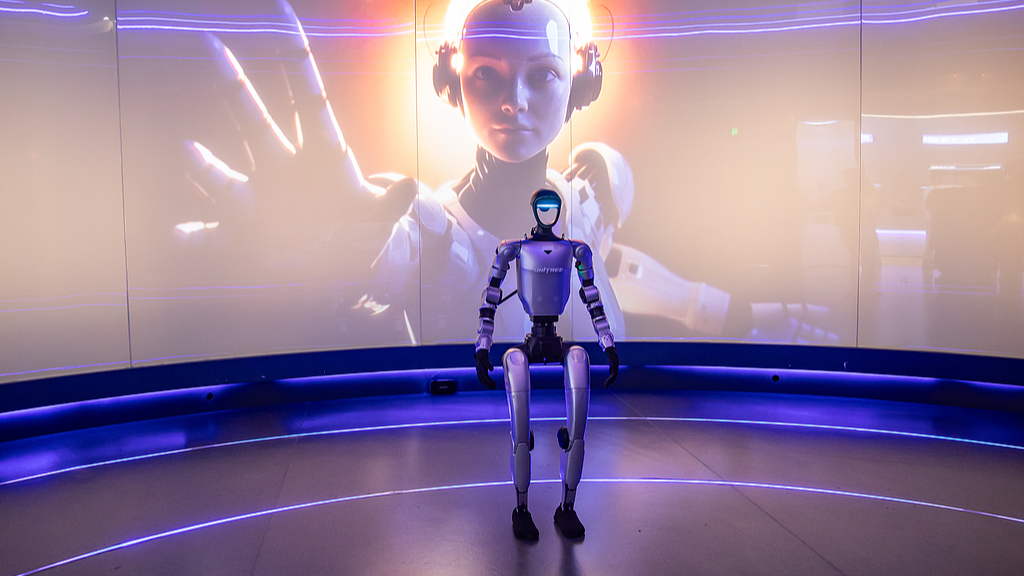 A humanoid robot developed by Unitree Robotics is pictured at Hangzhou Embodied AI Exhibition Center in Hangzhou, Zhejiang Province, China, June 11, 2026. /VCG