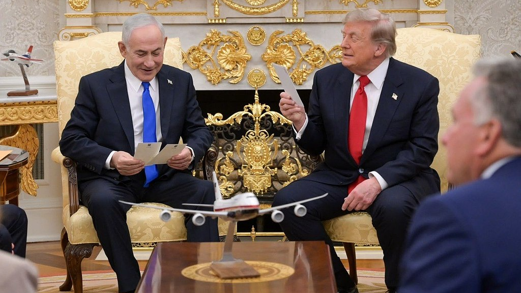 US President Donald Trump (R) meets Israeli Prime Minister Benjamin Netanyahu at the White House in Washington DC, US, July 28, 2026. /VCG