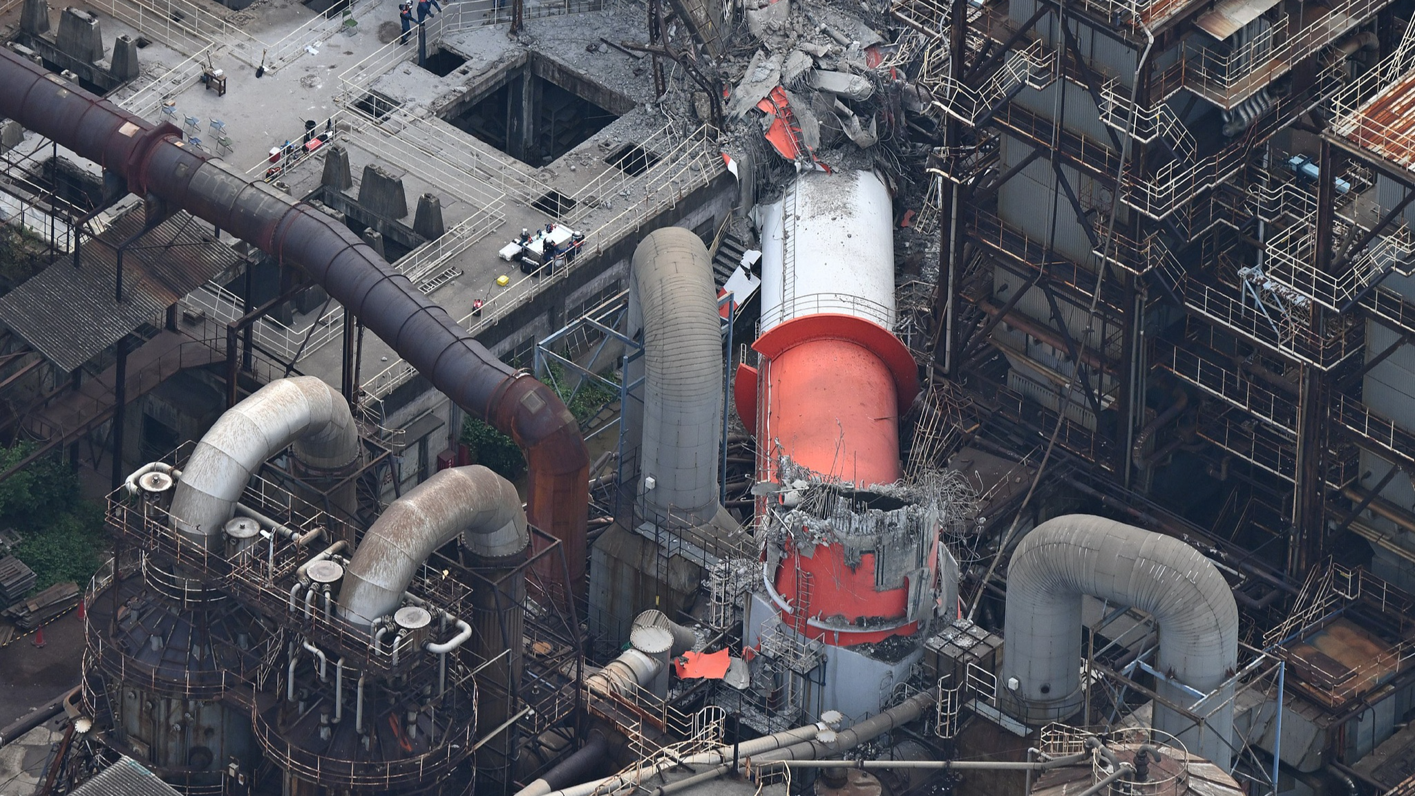 An aerial photo shows Nippon Paper Industries' Yatsushiro Mill destroyed due to massive earthquake in Yatsushiro City, Kumamoto Prefecture, western Japan and Kyushu Island region, July 29, 2026. /VCG