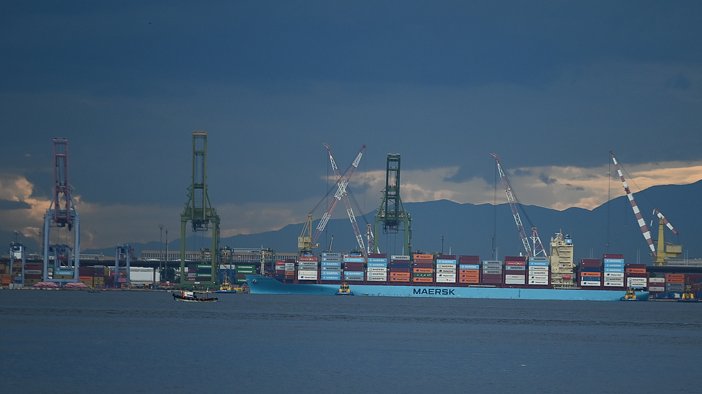 Cargo vessels are seen near port facilities in Rio de Janeiro, Brazil, July 16, 2026. /VCG