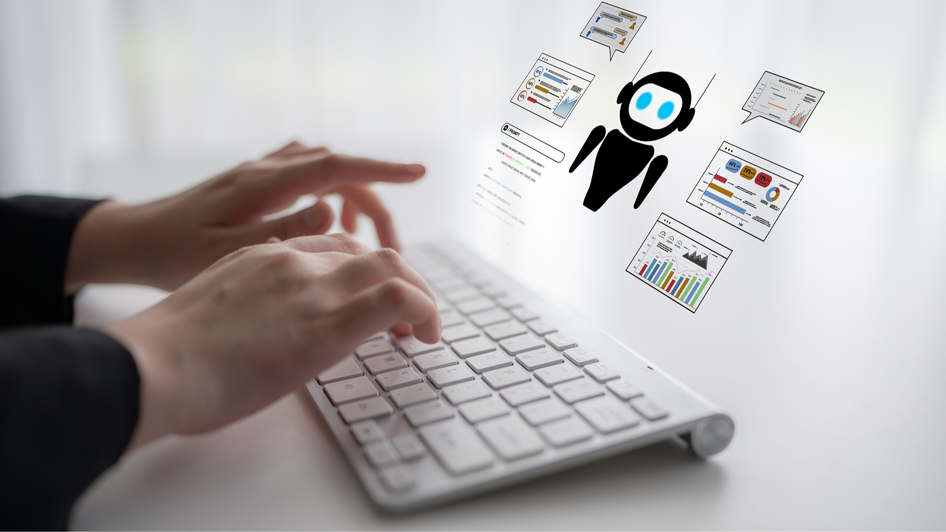 An AI-generated image shows a person using an AI model. /VCG