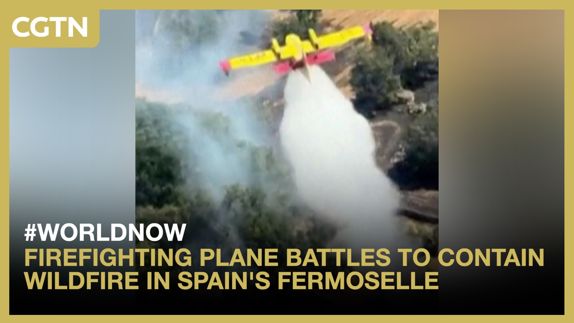 Firefighting plane battles to contain wildfire in Spain's Fermoselle