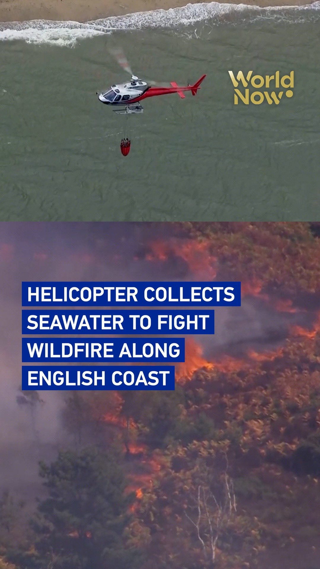 Helicopter collects seawater to fight wildfire along English coast