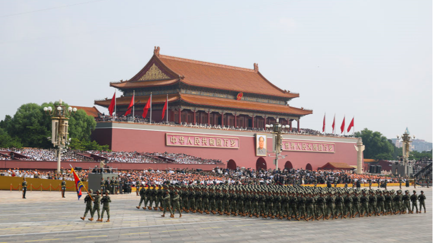 A military space force formation marches during a grand gathering to commemorate the 80th anniversary of the victory in the Chinese People's War of Resistance Against Japanese Aggression and the World Anti-Fascist War in Beijing, September 3, 2025. /Xinhua