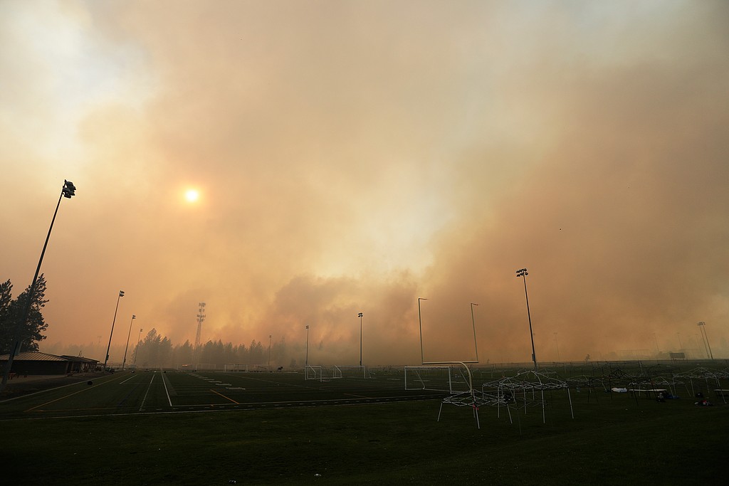 Wildfire is seen from Dwight Merkel Sports Complex, Spokane, Washington, US, August 1, 2026. /VCG