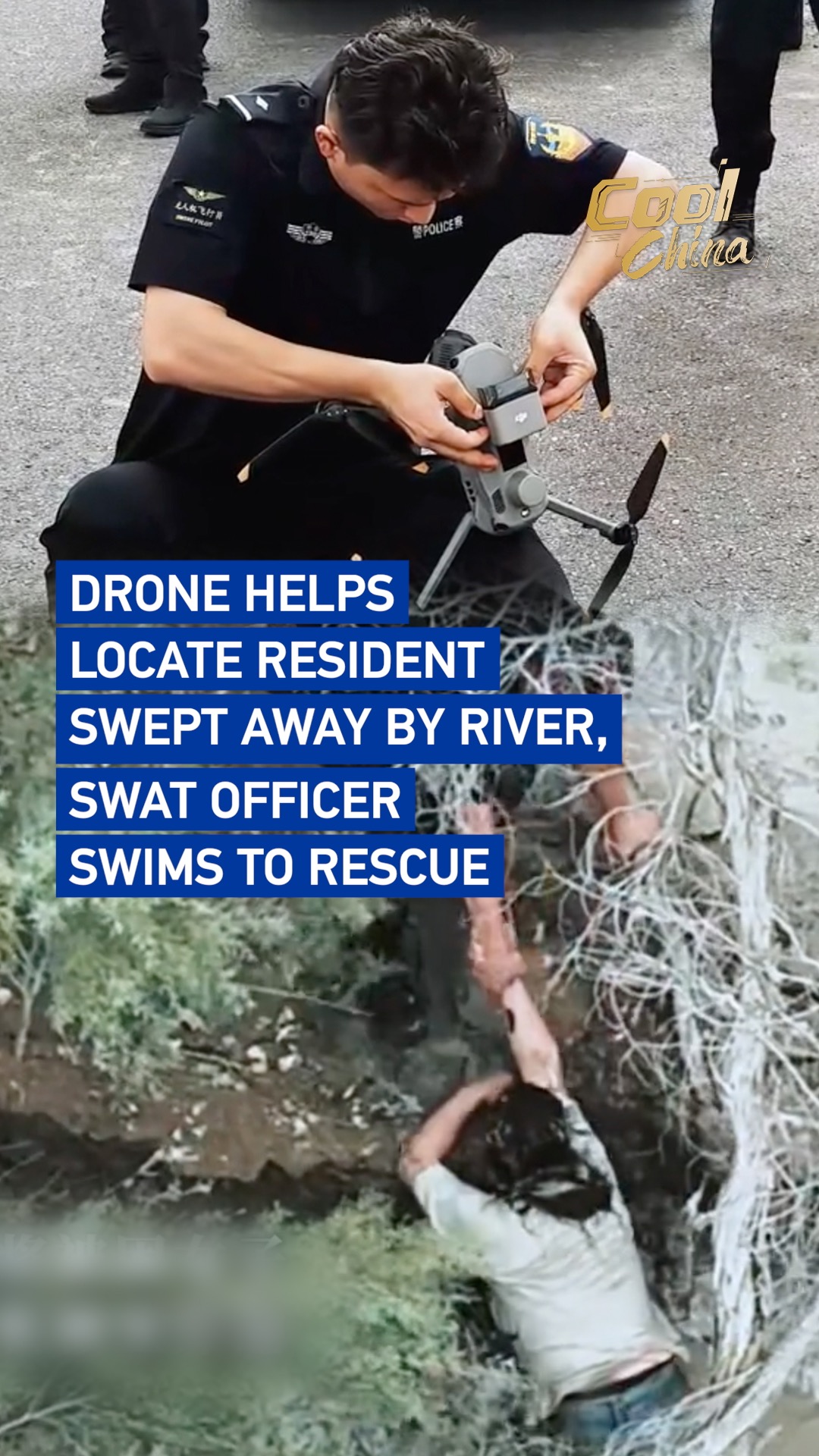 Drone helps locate resident swept away by river, SWAT officer swims to rescue