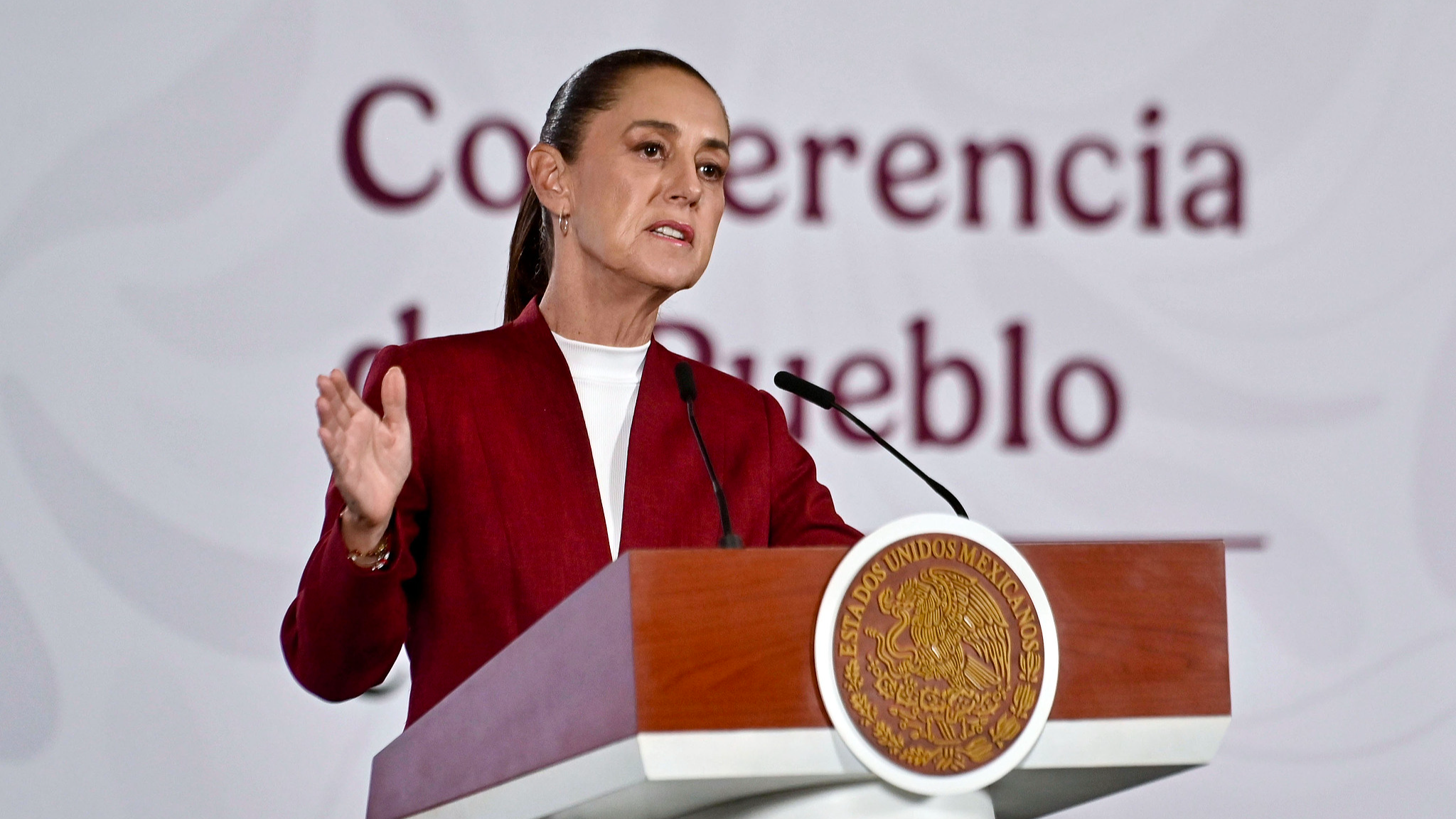 Mexican President Claudia Sheinbaum speaks during the daily morning briefing at Palacio Nacional in Mexico City, Mexico, August 4, 2026. /VCG