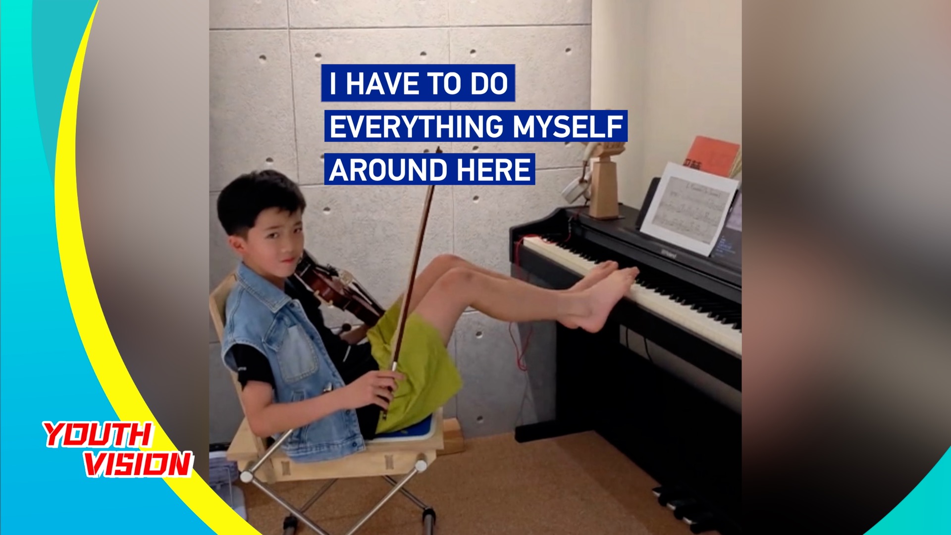 Hands on violin, feet on piano: Young musician wows