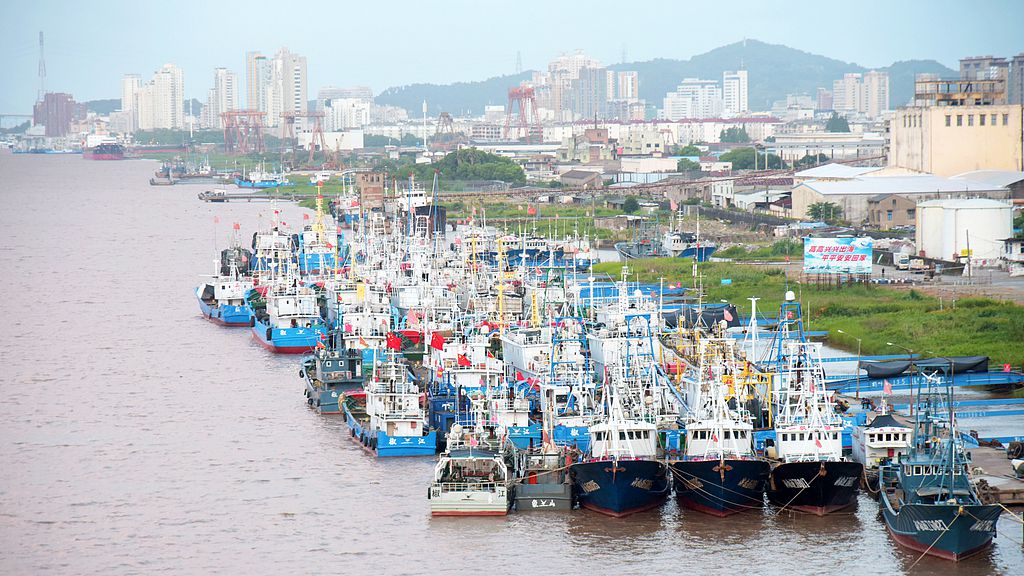 Fishing boats have returned to a local port in Taizhou City to take shelter from the typhoon, east China's Zhejiang Province, August 5, 2026. /VCG
